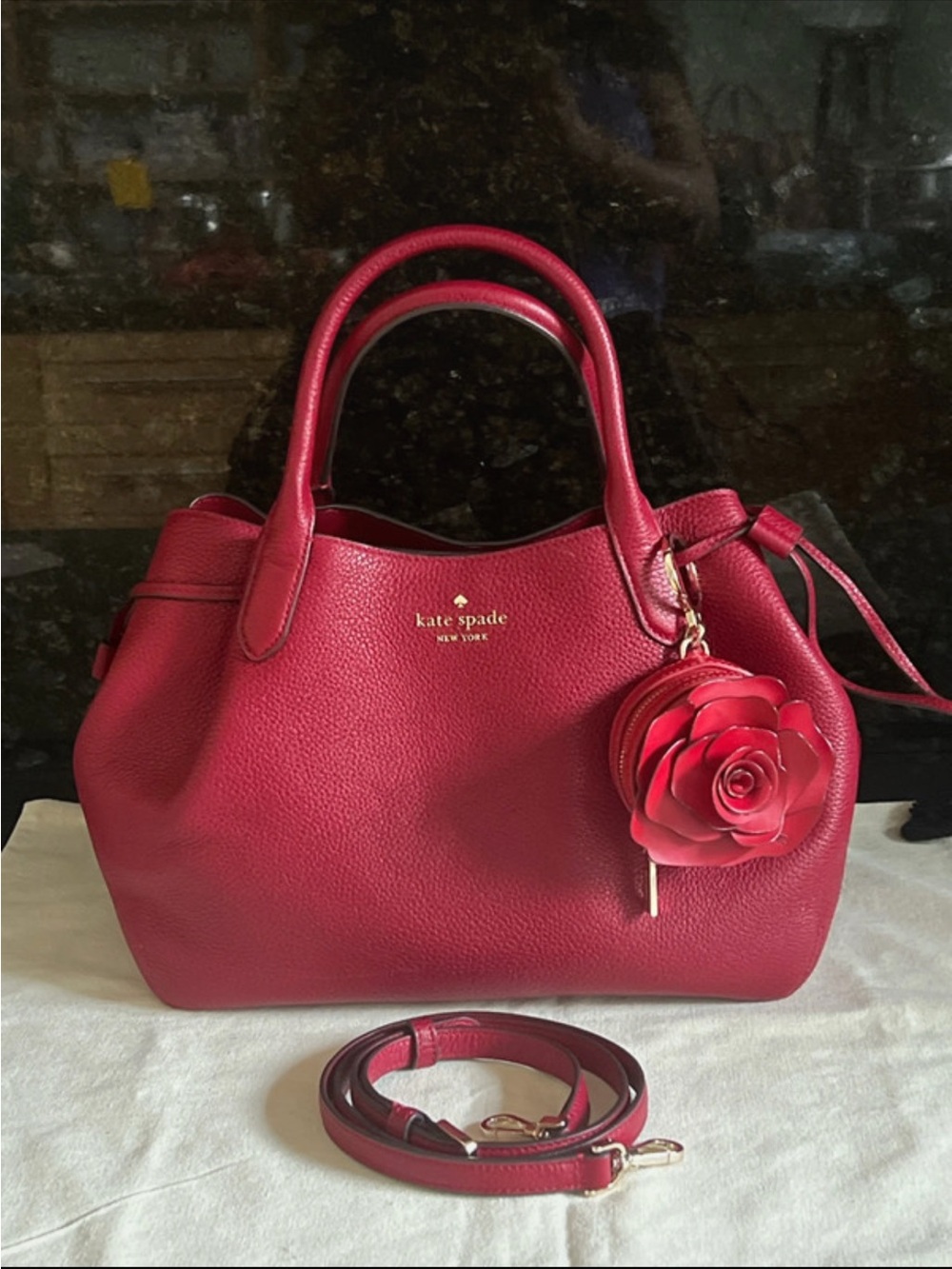 Kate Spade Red Jam Large Dumpling with Kate Spade 3D flora coin purse keyring
